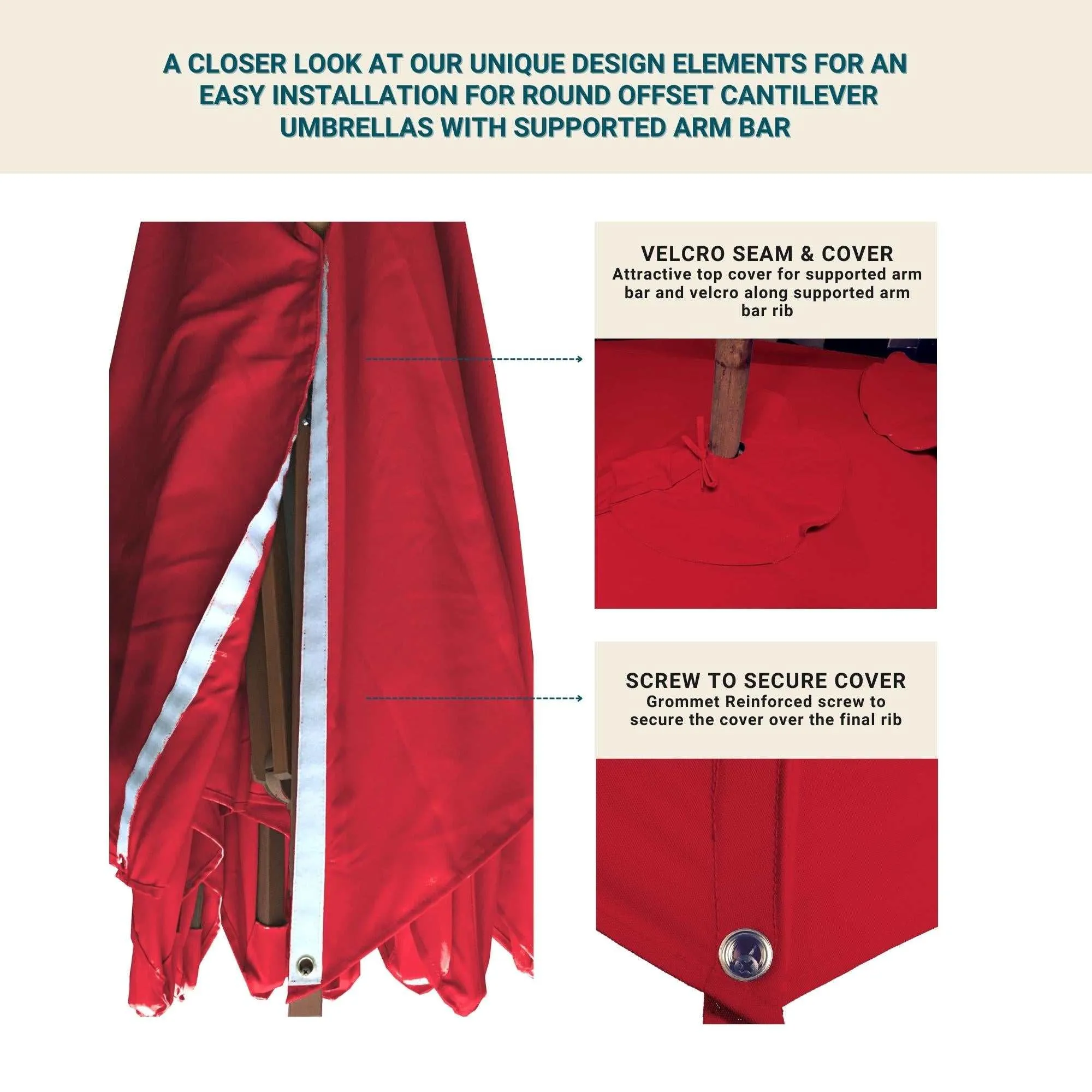11ft Cantilever Supported Bar Umbrella 8 Rib Replacement Canopy Red