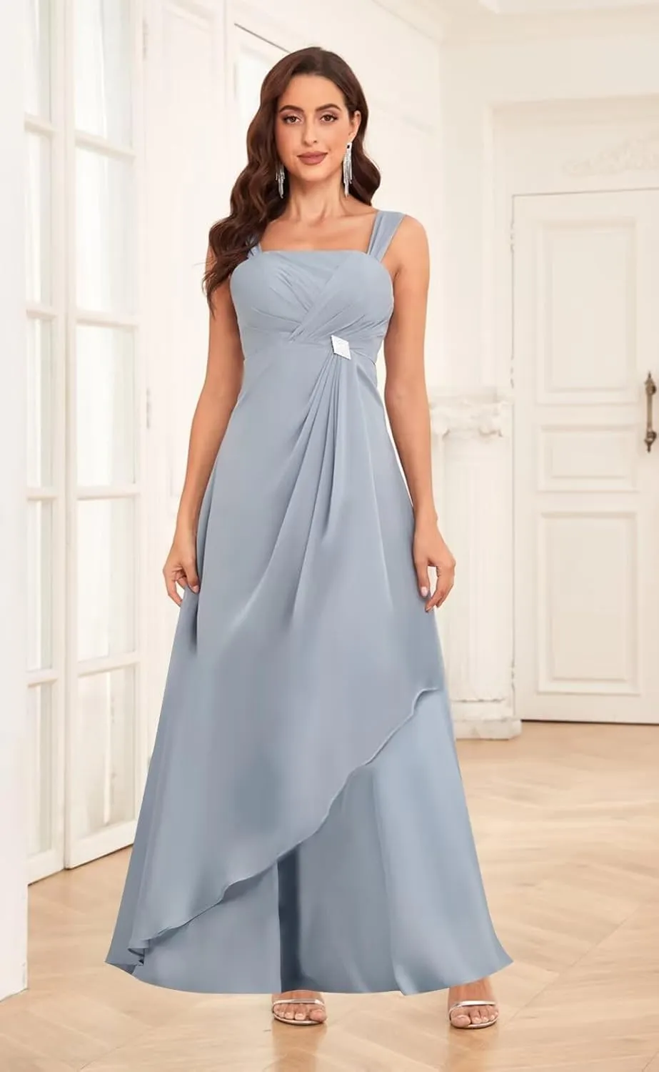 2 Pieces Mother of The Bride Dresses for Wedding Half Sleeve Chiffon Formal Evening Gowns with Jacket