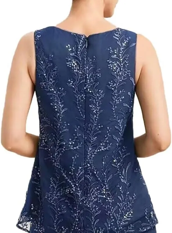 2 Pieces Mother of The Bride Dresses with 3/4 Sleeve Jacket Chiffon Formal Wedding Guest Dresses Evening Gowns