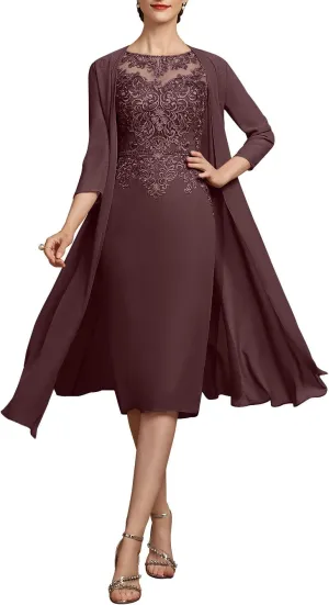 2 Pieces Tea Length Mother of The Bride Dresses for Wedding Sequins Lace Formal Evening Gowns with Long Jacket
