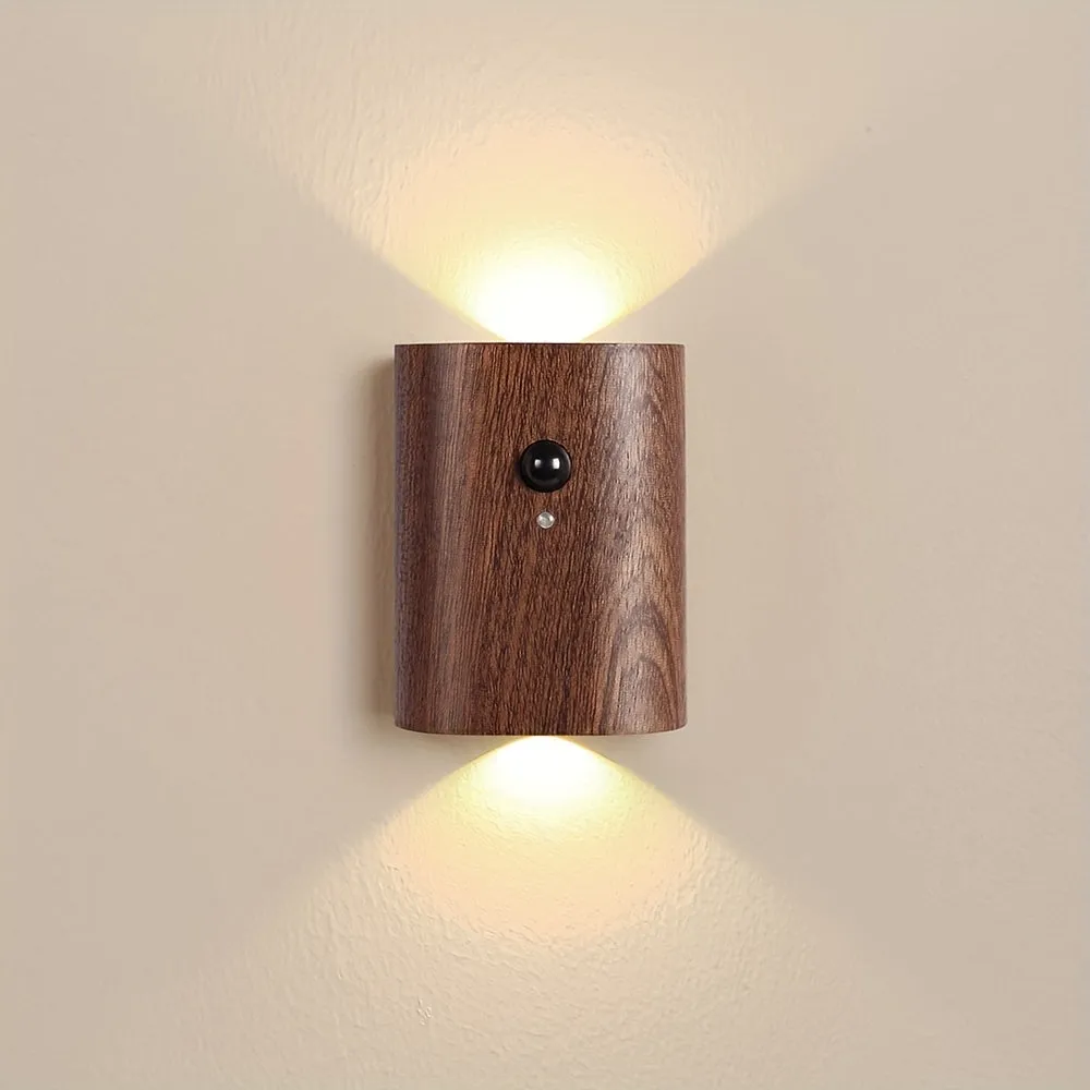 2pcs Modern Simple Interconnected Induction Wall Lamp, Night Light Solid Wood Lamp, USB Powered