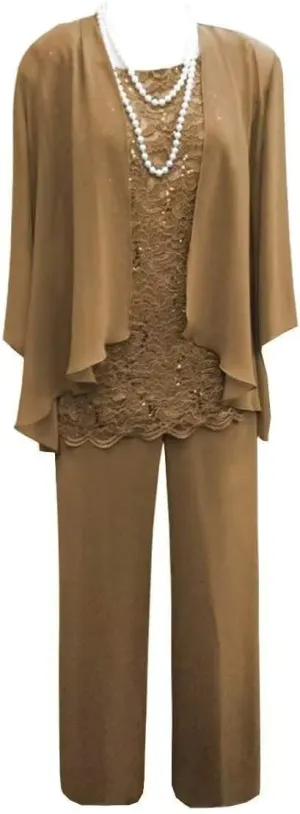 3 Pieces Mother of The Bride Pant Suits for Wedding Chiffon Outfit Sets for Women Dressy