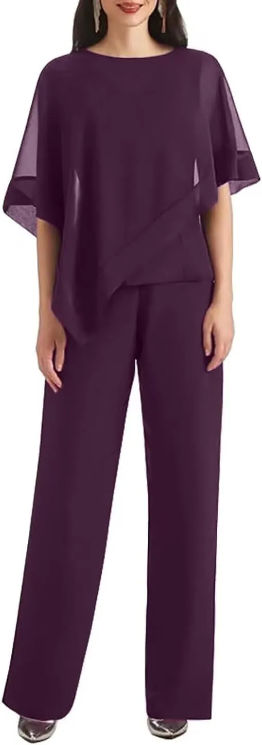 3 Pieces Mother of The Bride Pant Suits for Wedding Pant Suits for Women Chiffon Long Evening Gowns with Jacket