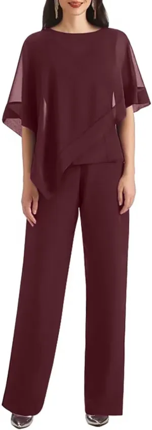 3 Pieces Mother of The Bride Pant Suits for Wedding Pant Suits for Women Chiffon Long Evening Gowns with Jacket