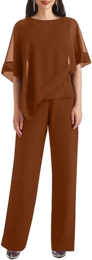 3 Pieces Mother of The Bride Pant Suits for Wedding Pant Suits for Women Chiffon Long Evening Gowns with Jacket