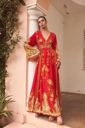 A NIGHT IN SHANGHAI MAXI DRESS W FLARED SLEEVES