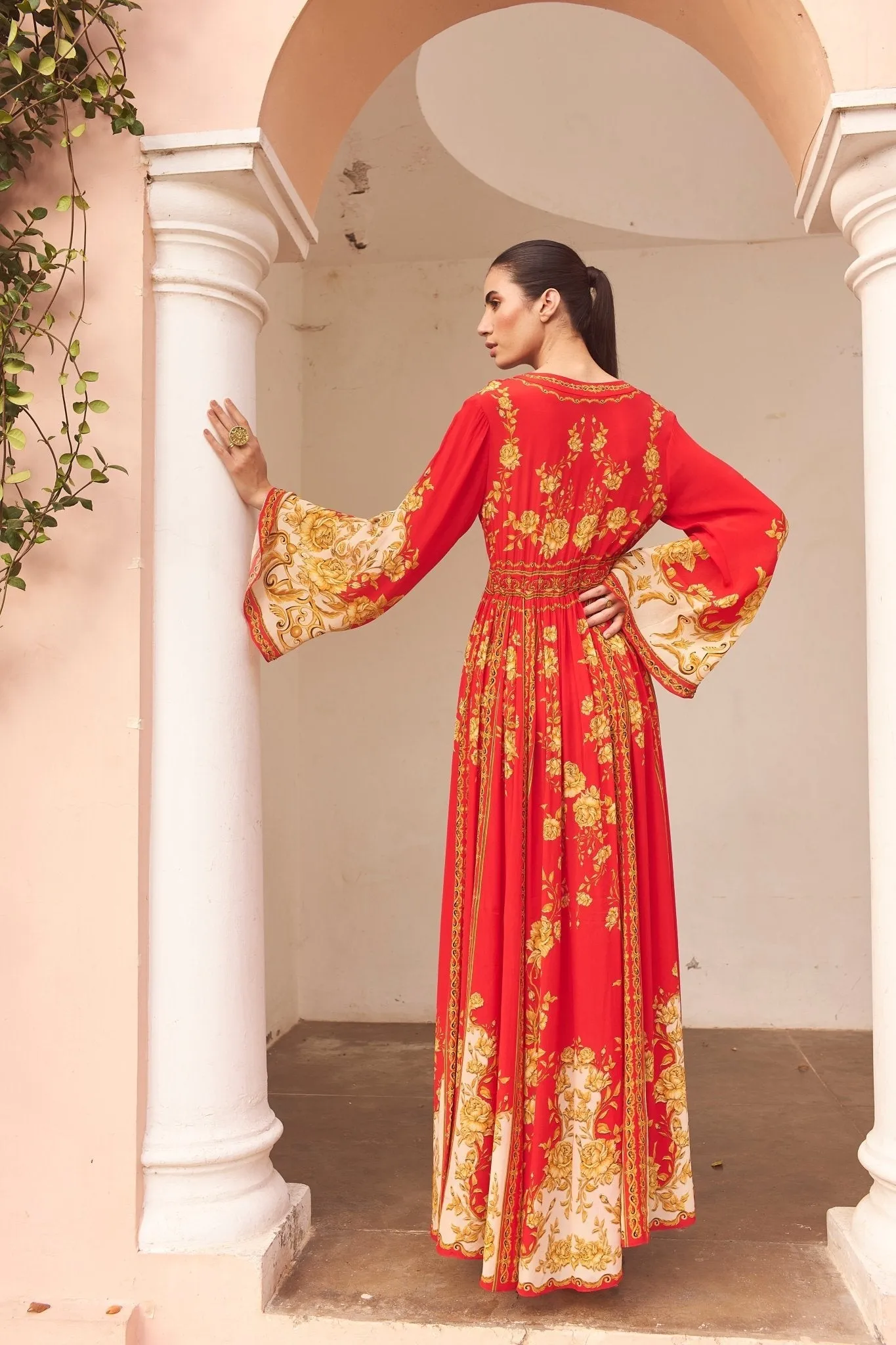 A NIGHT IN SHANGHAI MAXI DRESS W FLARED SLEEVES