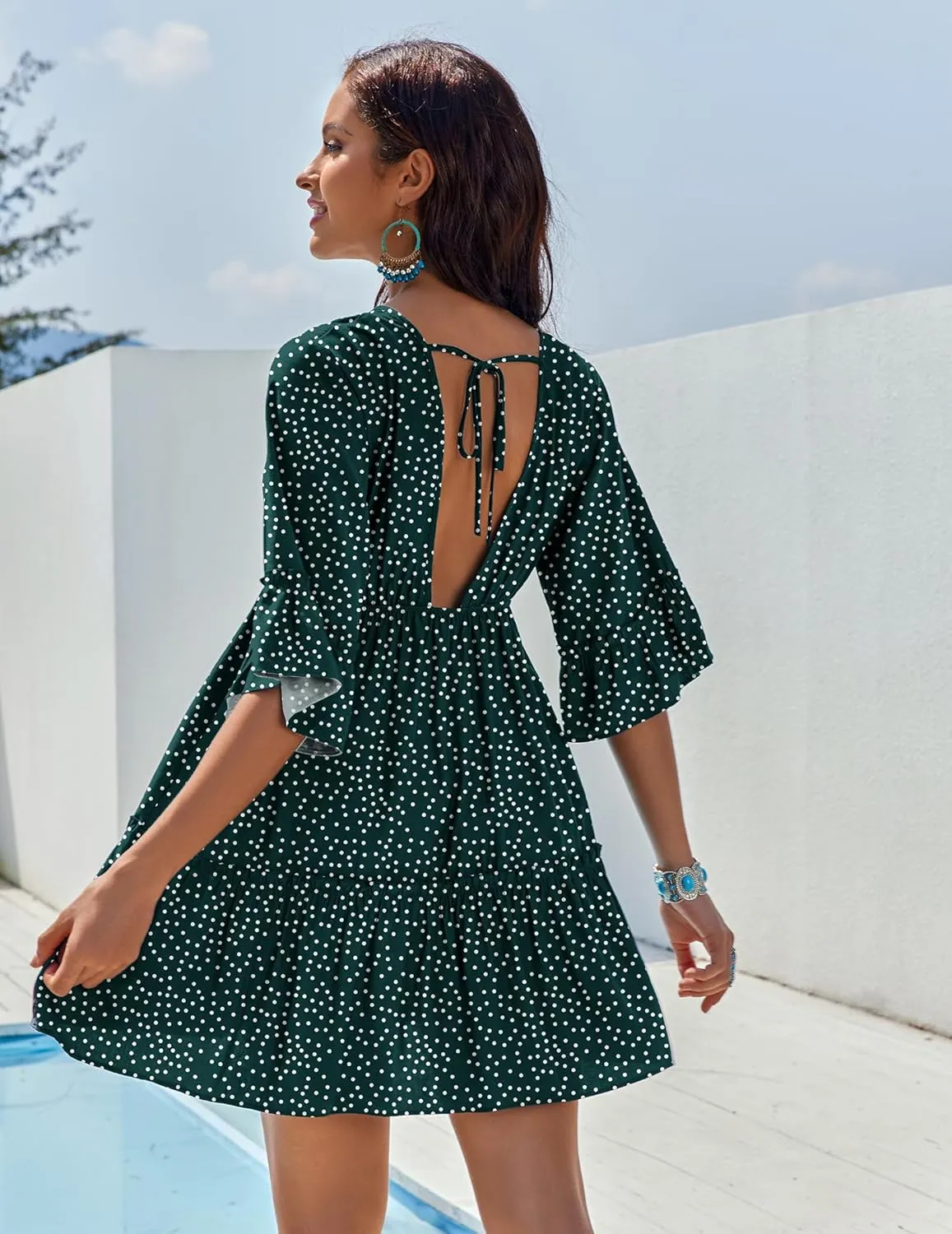 AI'MAGE Women's Swimsuit Cover Ups Dress V Neck Casual Tunic Bathing Suit Beach Mini Dress S-3XL