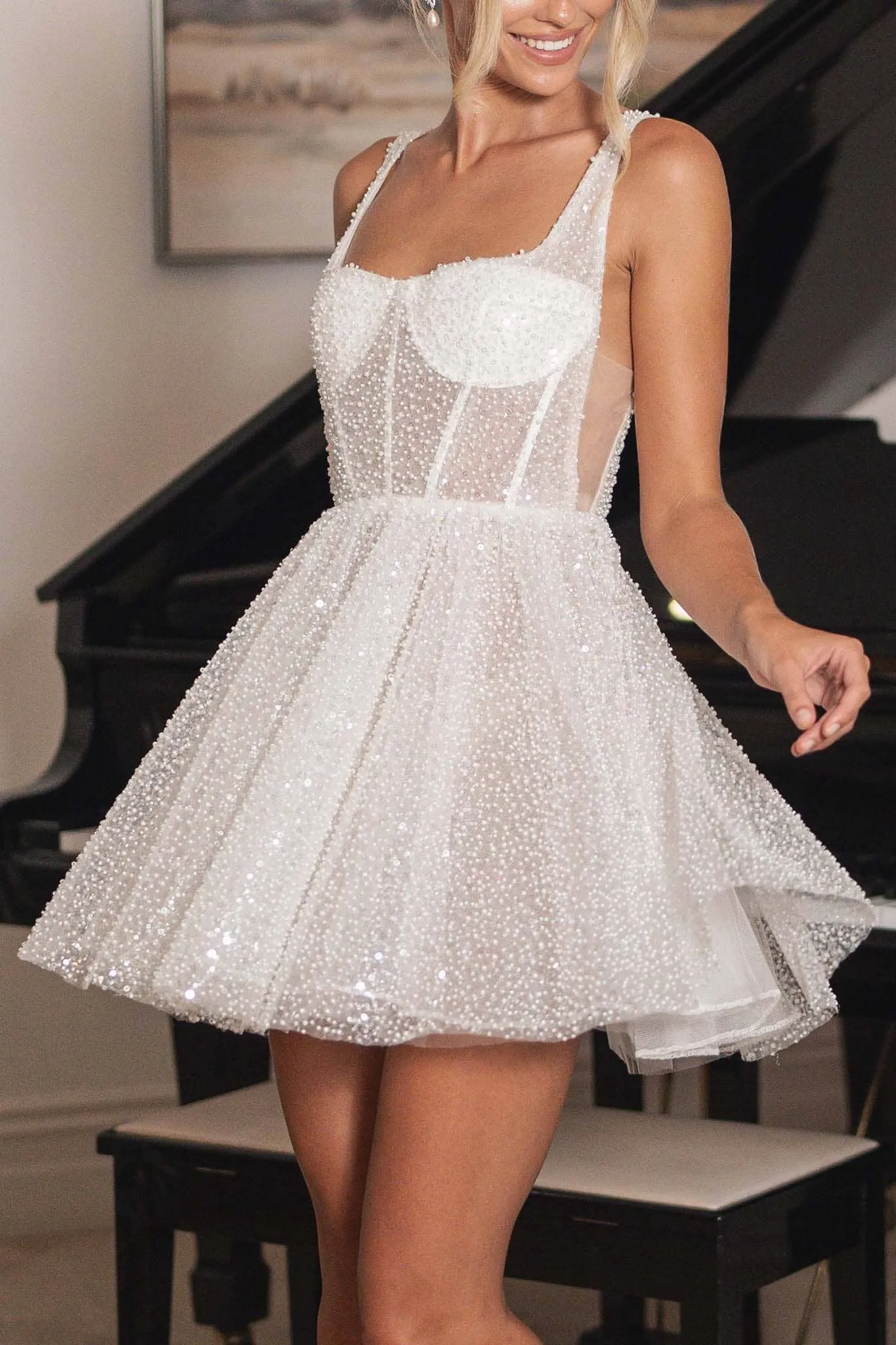 ALICE Beaded Mini Dress - Ivory