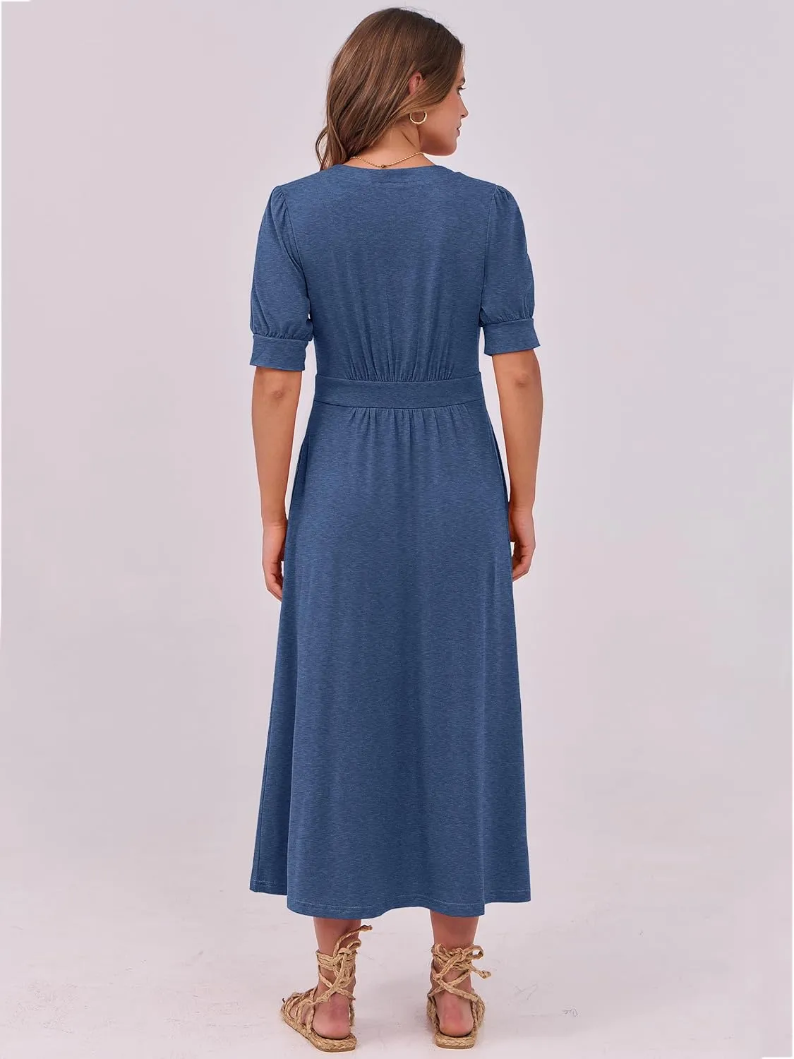 ANRABESS Women Boho Maxi Dresses Summer Short Sleeve V Neck Flowy Swing A-Line Casual Beach Long Dress