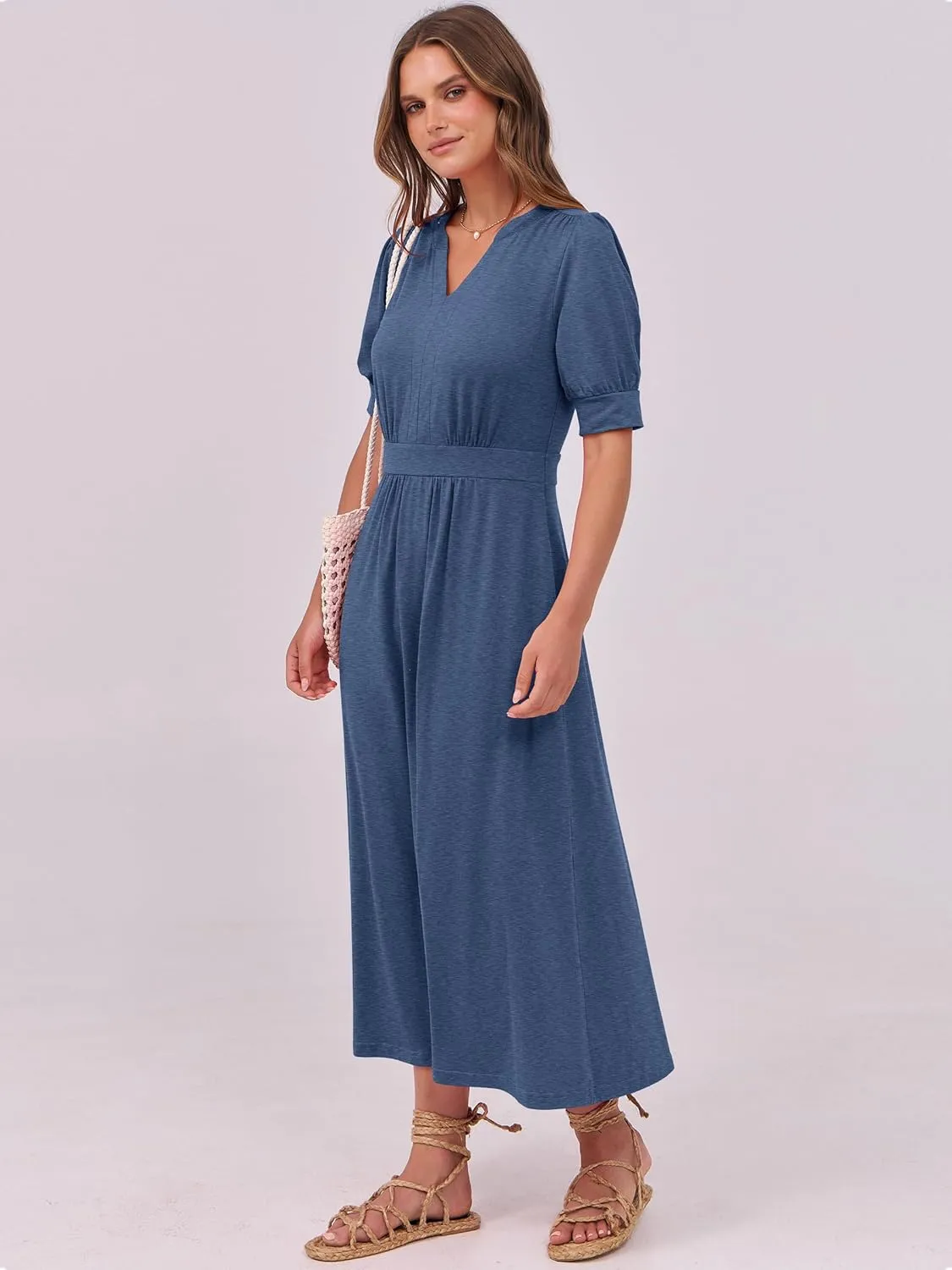 ANRABESS Women Boho Maxi Dresses Summer Short Sleeve V Neck Flowy Swing A-Line Casual Beach Long Dress