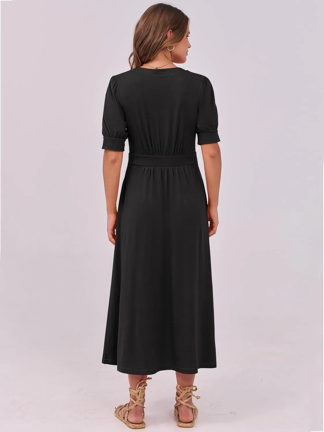 ANRABESS Women Boho Maxi Dresses Summer Short Sleeve V Neck Flowy Swing A-Line Casual Beach Long Dress