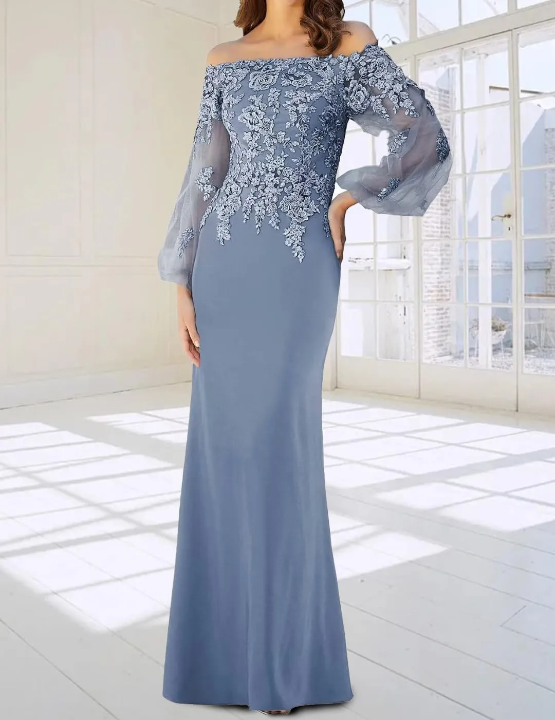 Appliques Chiffon Mother of The Bride Dresses for Wedding Tulle Long Sleevess Formal Dress with Evening Gown