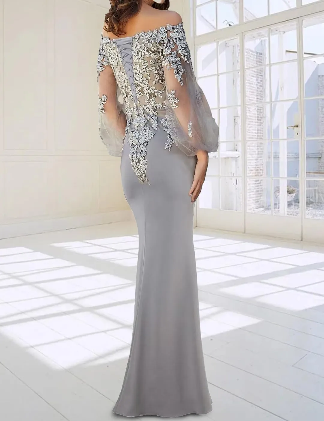 Appliques Chiffon Mother of The Bride Dresses for Wedding Tulle Long Sleevess Formal Dress with Evening Gown