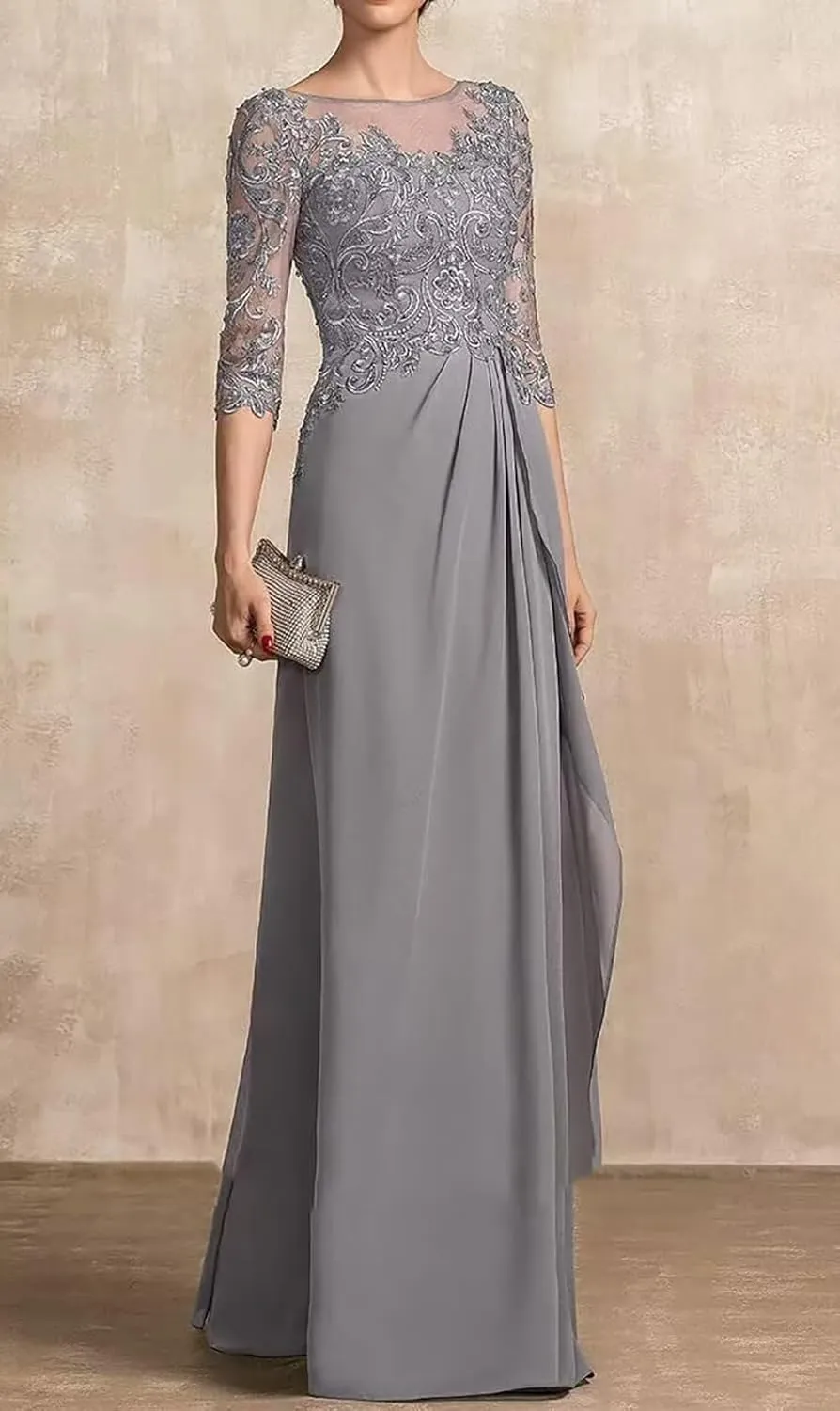 Appliques Mother of The Bride Dresses for Women Ruffles Chiffon Formal Dress with Sleevess Evening Gown
