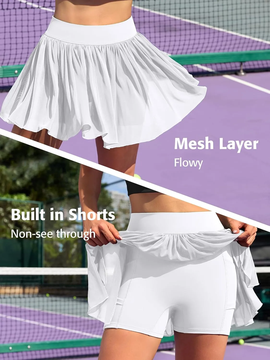 ATTRACO Womens Mesh Tennis Skirts High Waisted Golf Skort Flowy Pickleball Skort with Shorts