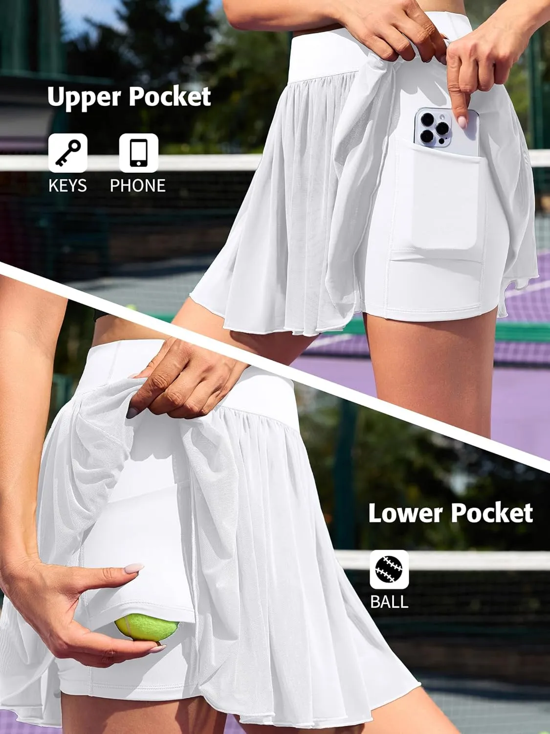 ATTRACO Womens Mesh Tennis Skirts High Waisted Golf Skort Flowy Pickleball Skort with Shorts