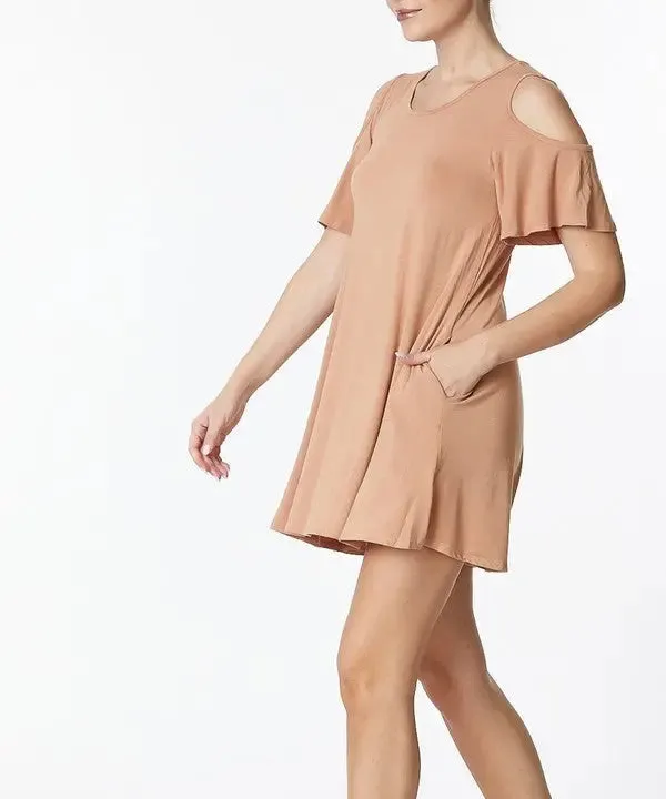 Bamboo Cold Shoulder Flare Dress