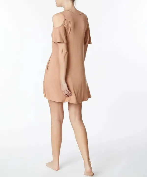 Bamboo Cold Shoulder Flare Dress