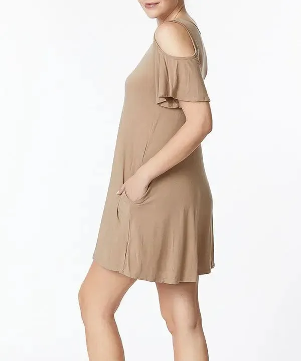 Bamboo Cold Shoulder Flare Dress