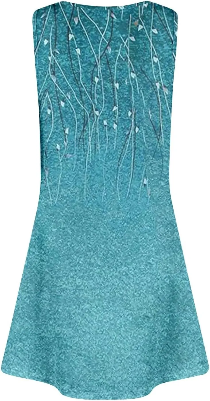 Beach Vacation Dresses for Women Casual Summer Boho Dress Loose Button V Neck Sleeveless Sundress with 2 Pockets