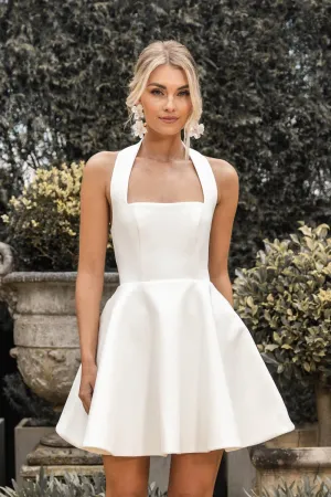 BELLE Halter Neck Flared Mini Dress - Ivory
