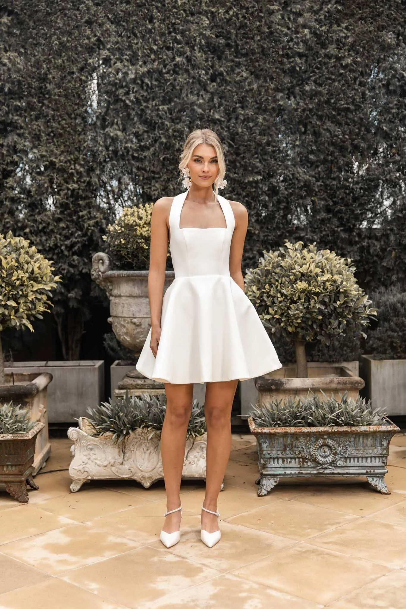 BELLE Halter Neck Flared Mini Dress - Ivory