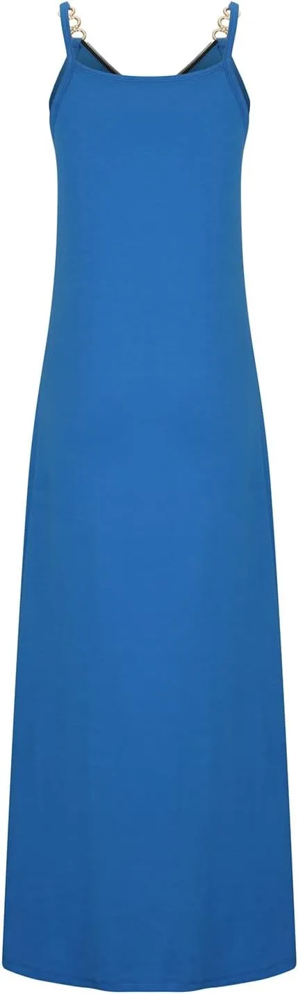 Binmer Summer Sun Dresses for Women 2024 Casual Boho Solid Color Ring Straps Zipper V Neck Beach Long Maxi Dress with Pockets