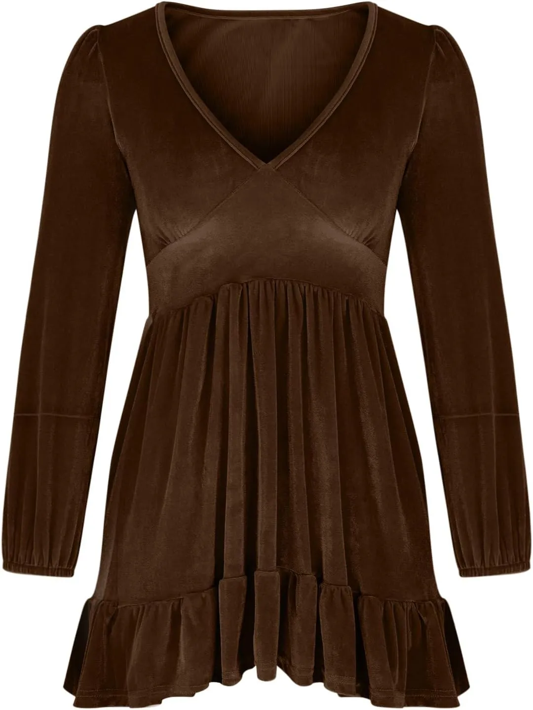 Binmer Women's 2024 Velvet Tunic Dress Casual Long Sleeve V Neck Ruffle Tiered Loose Flowy Swing Party Mini Short Dresses