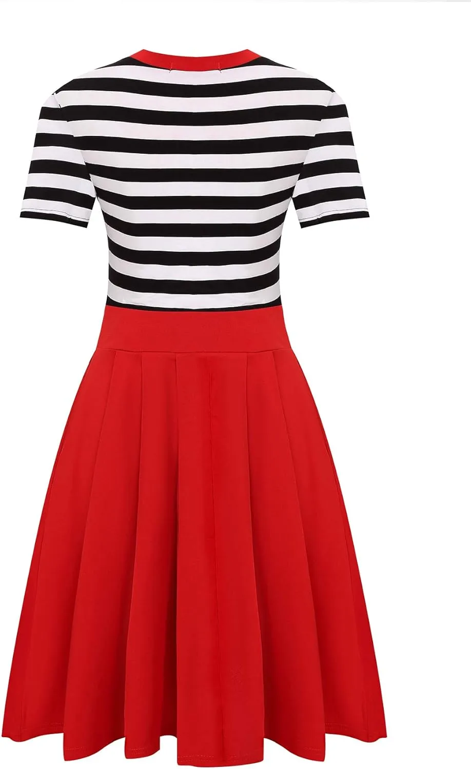BI.TENCON Women's Striped Pleated Casual A-Line Dresses Knee Length with Pockets