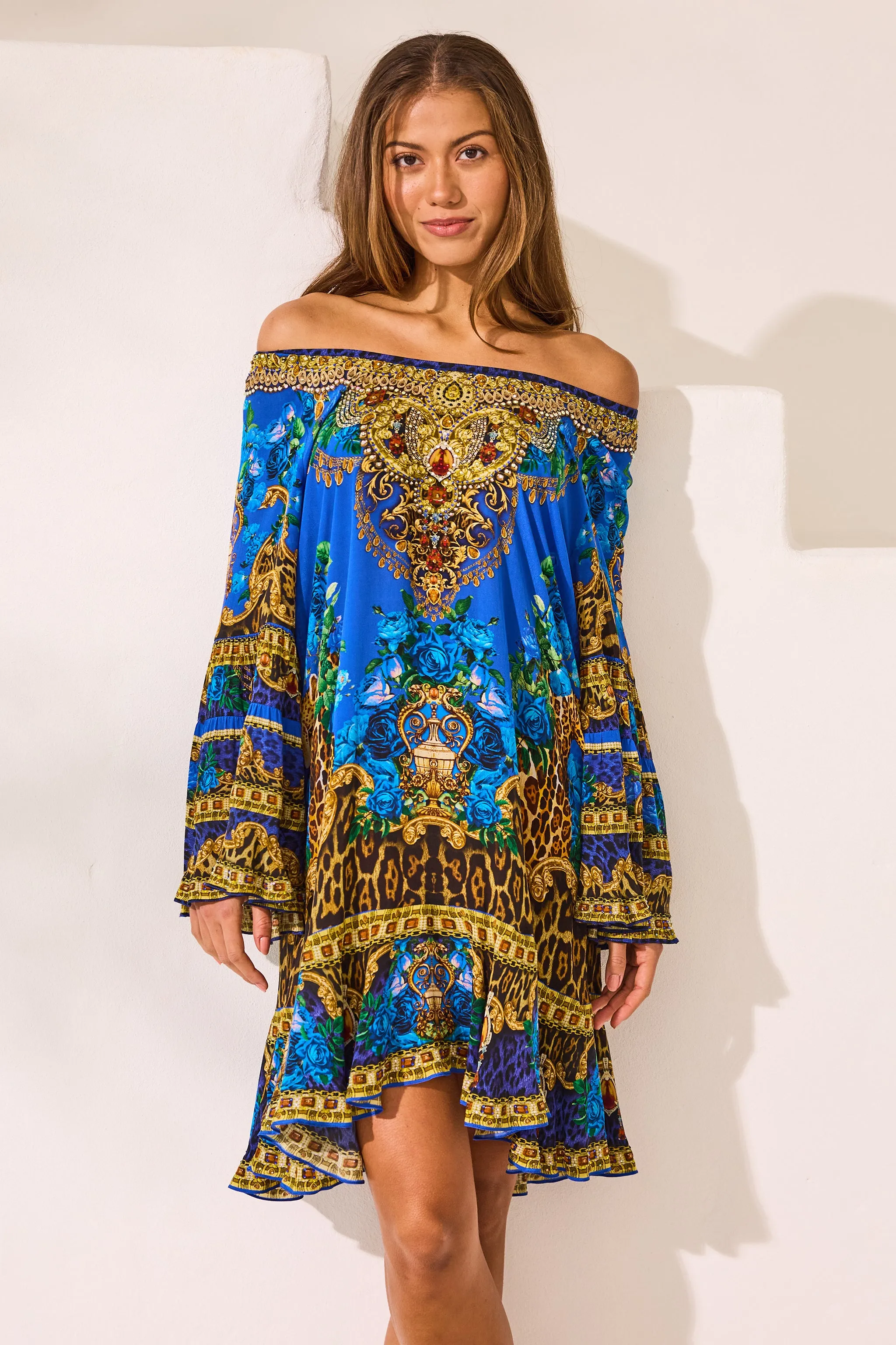Blue Leopardess Frill Dress