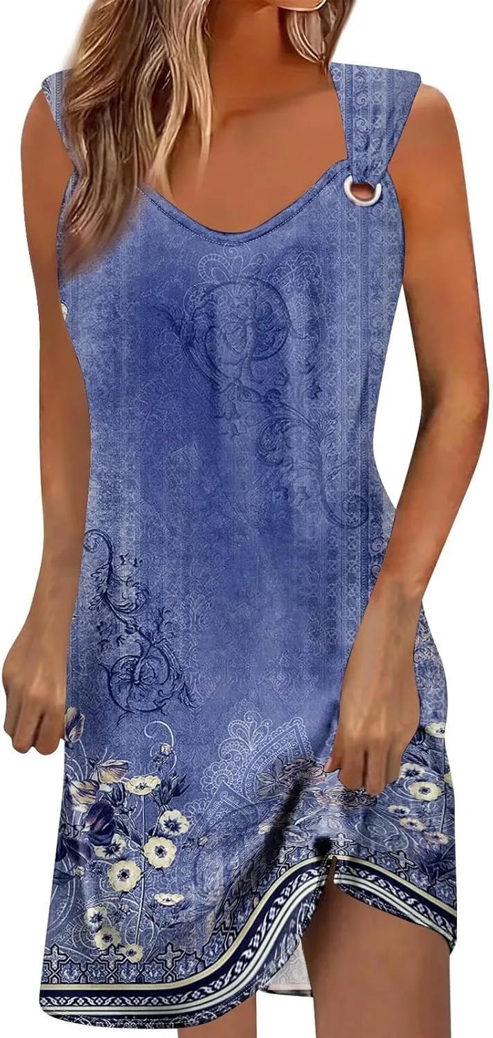 Boho Dresses for Women 2025 Summer Floral Print Slip Dress Ruched Going Out Mini Dress Sleeveless Beach Sundress