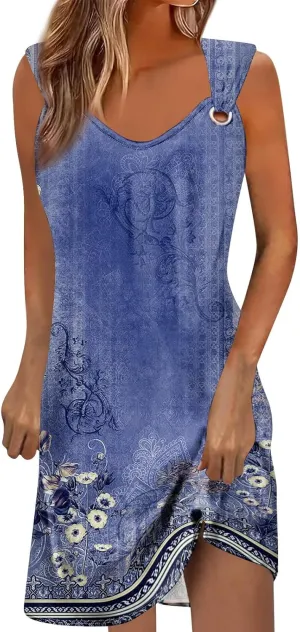 Boho Dresses for Women 2025 Summer Floral Print Slip Dress Ruched Going Out Mini Dress Sleeveless Beach Sundress
