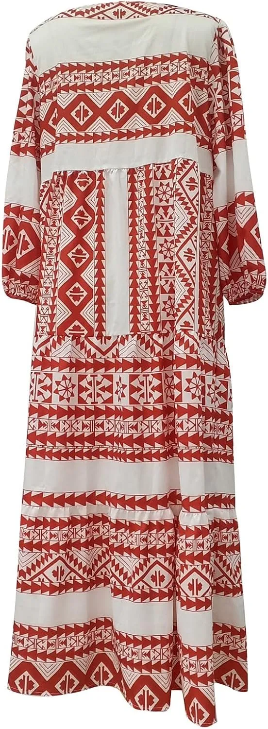 Boho Maxi Dresses for Women 2025 Summer Casual Bohemian Dress Pleated Tiered Dresses Long Flowy Dress Travel Outfit
