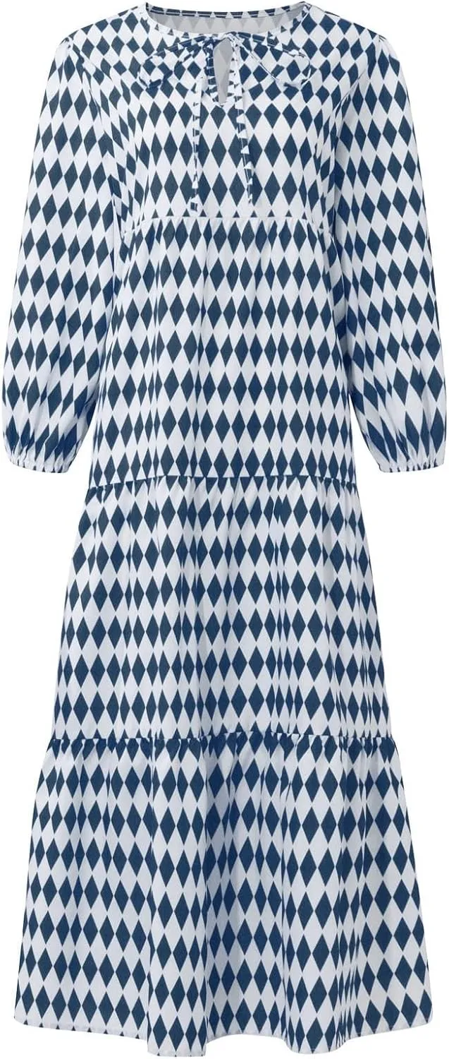 Boho Maxi Dresses for Women 2025 Summer Casual Bohemian Dress Pleated Tiered Dresses Long Flowy Dress Travel Outfit
