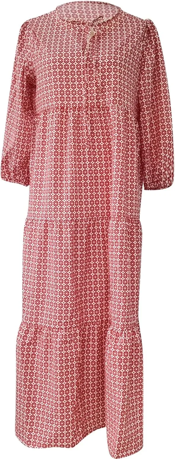 Boho Maxi Dresses for Women 2025 Summer Casual Bohemian Dress Pleated Tiered Dresses Long Flowy Dress Travel Outfit