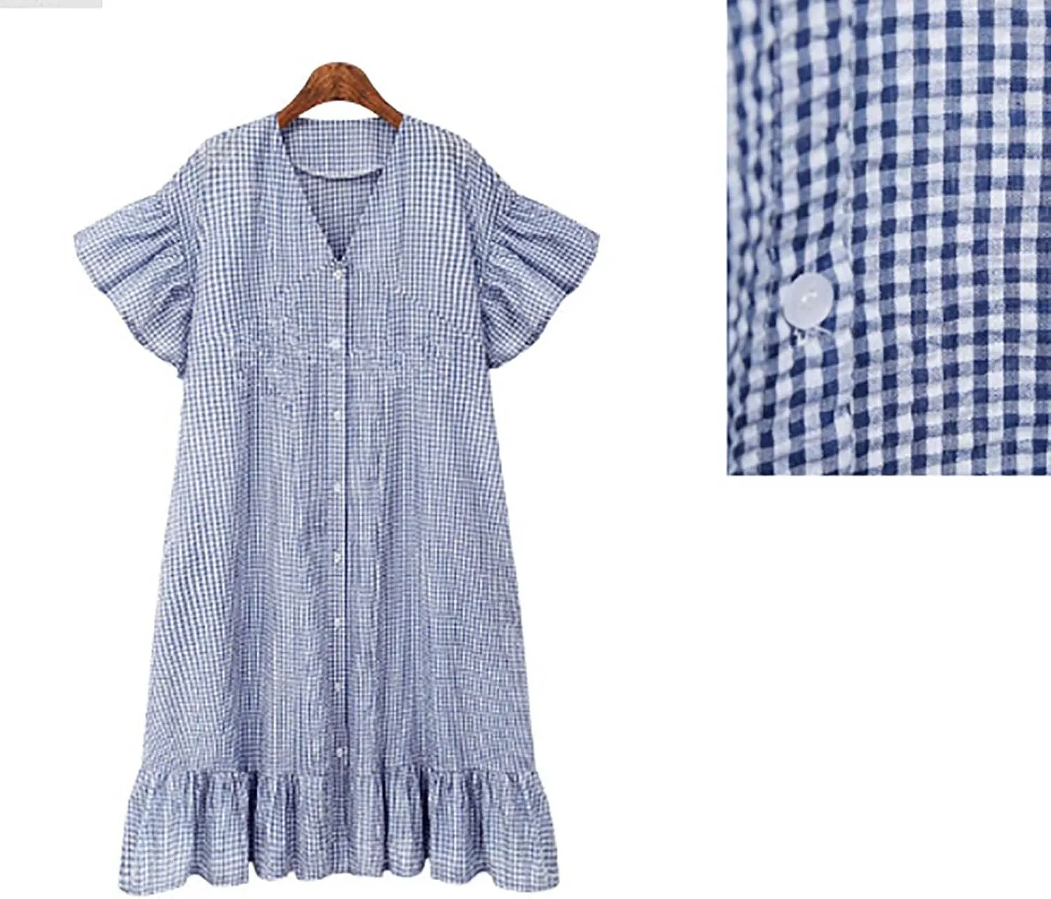 Button Down Mini Dress for Women Short Sleeve Ruffle Hem Shirt Dresses Summer Casual Loose Fit Going Out Work Sundress