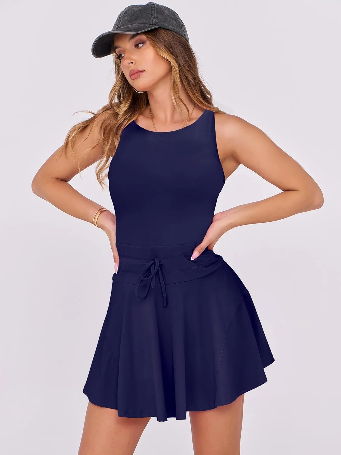 Caracilia Women's Tennis Mini Dresses 2025 Summer Sleeveless Built in Shorts Golf Athletic One Piece Active Romper Dress