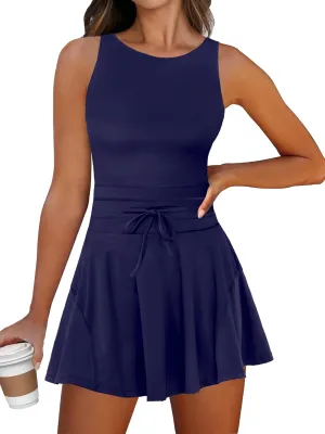 Caracilia Women's Tennis Mini Dresses 2025 Summer Sleeveless Built in Shorts Golf Athletic One Piece Active Romper Dress