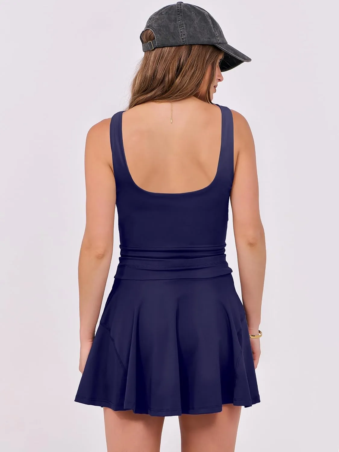 Caracilia Women's Tennis Mini Dresses 2025 Summer Sleeveless Built in Shorts Golf Athletic One Piece Active Romper Dress