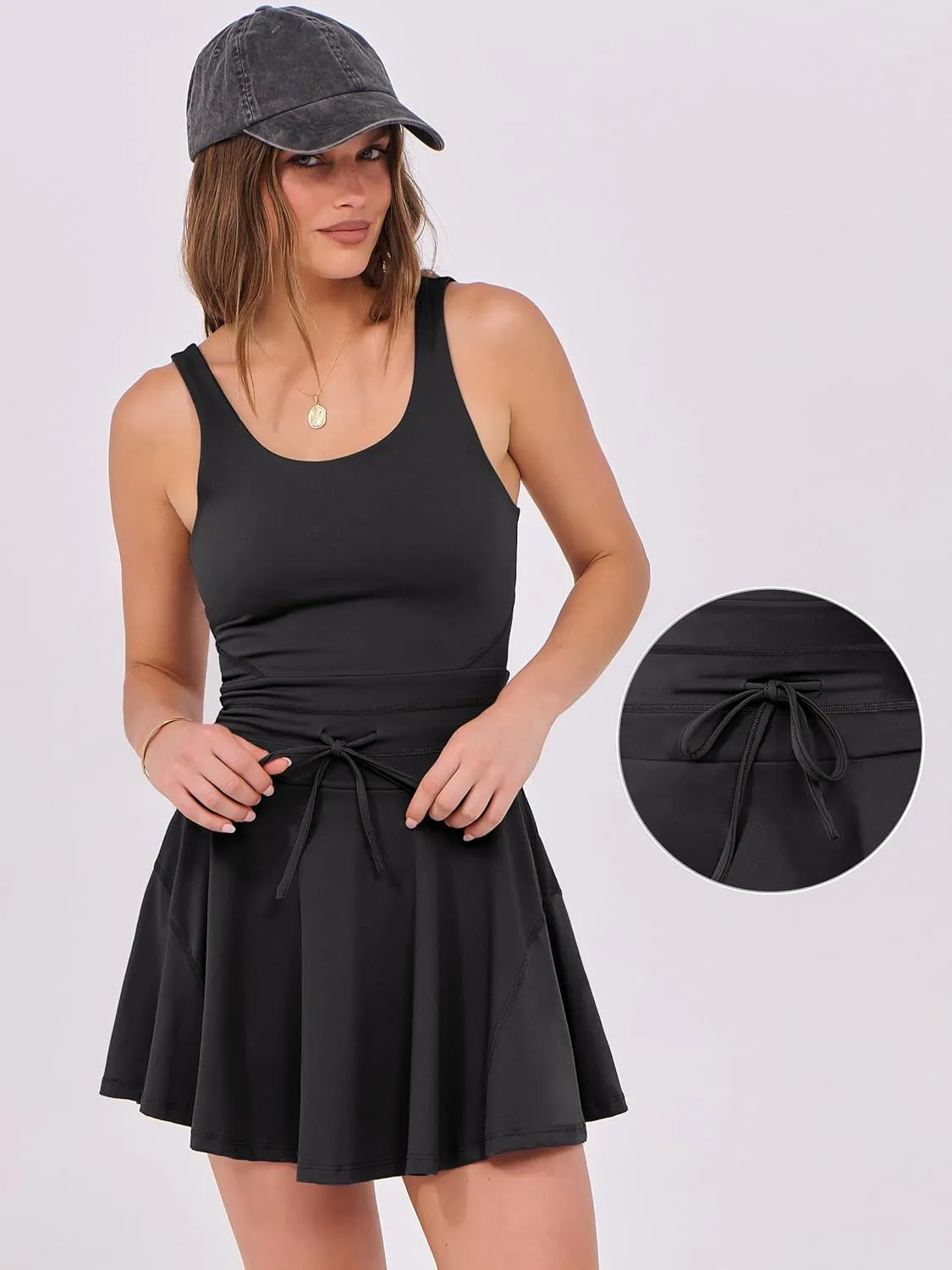 Caracilia Women's Tennis Mini Dresses Workout Built in Shorts Golf Athletic Sleeveless One Piece Summer Active Romper Dress