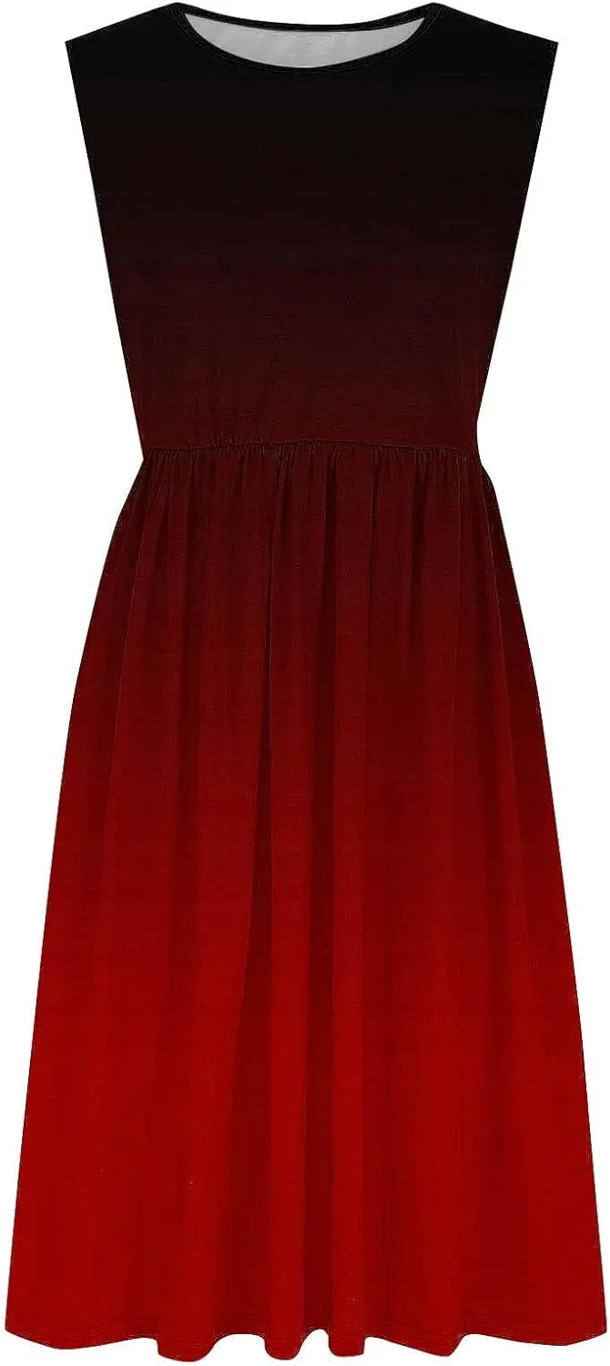 Casual Dresses for Women Summer Sleeveless Tie Dye Sundresses Empire Waist Midi Tank Dresses with Pockets 2025