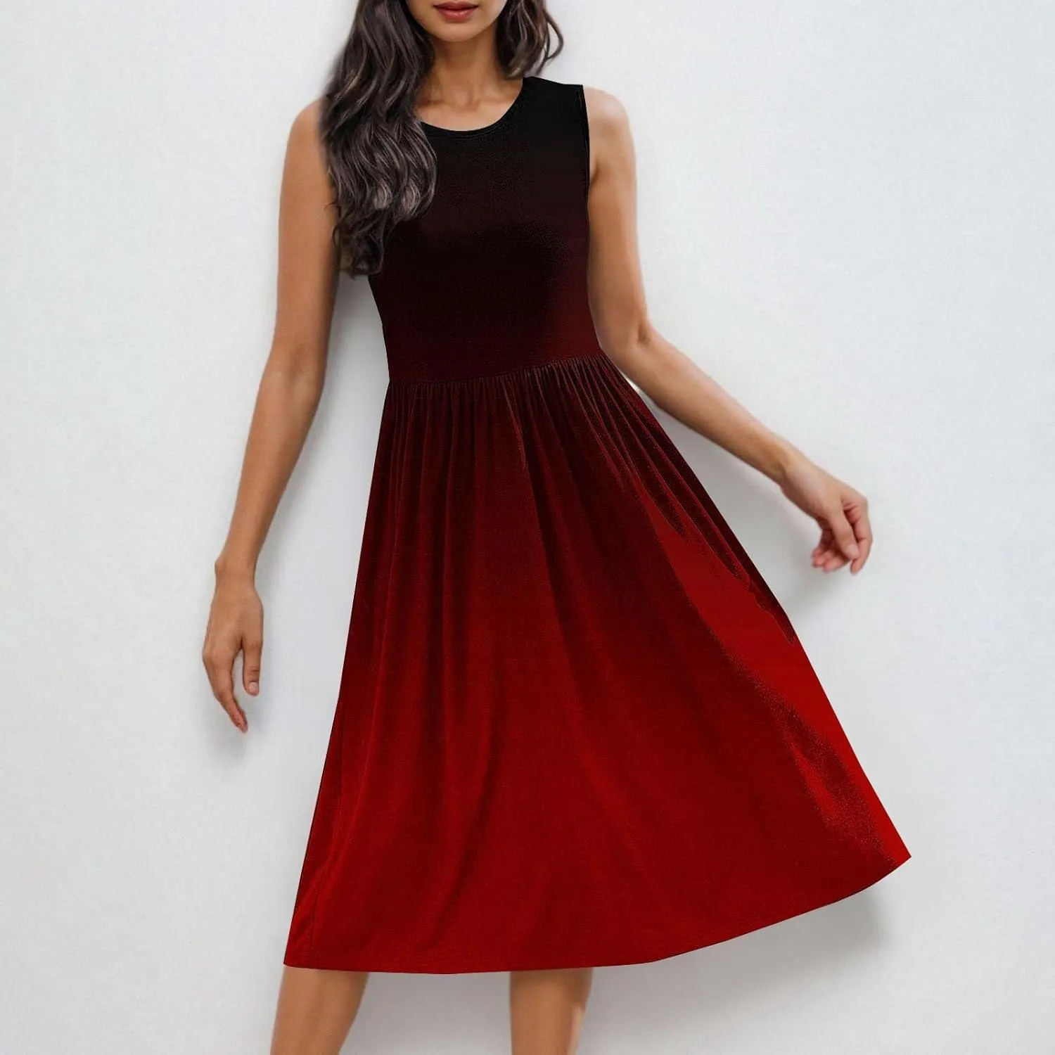 Casual Dresses for Women Summer Sleeveless Tie Dye Sundresses Empire Waist Midi Tank Dresses with Pockets 2025