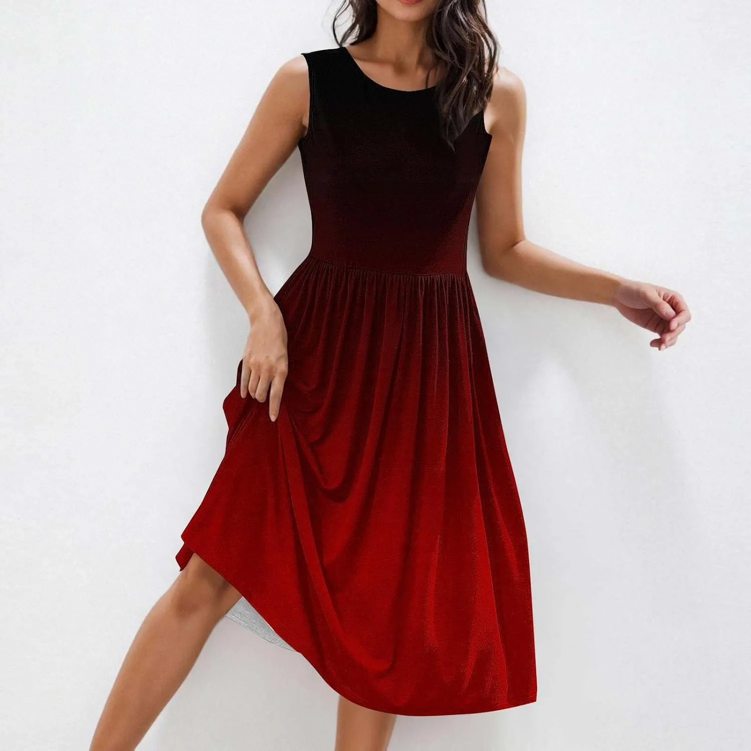 Casual Dresses for Women Summer Sleeveless Tie Dye Sundresses Empire Waist Midi Tank Dresses with Pockets 2025