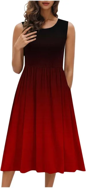 Casual Dresses for Women Summer Sleeveless Tie Dye Sundresses Empire Waist Midi Tank Dresses with Pockets 2025