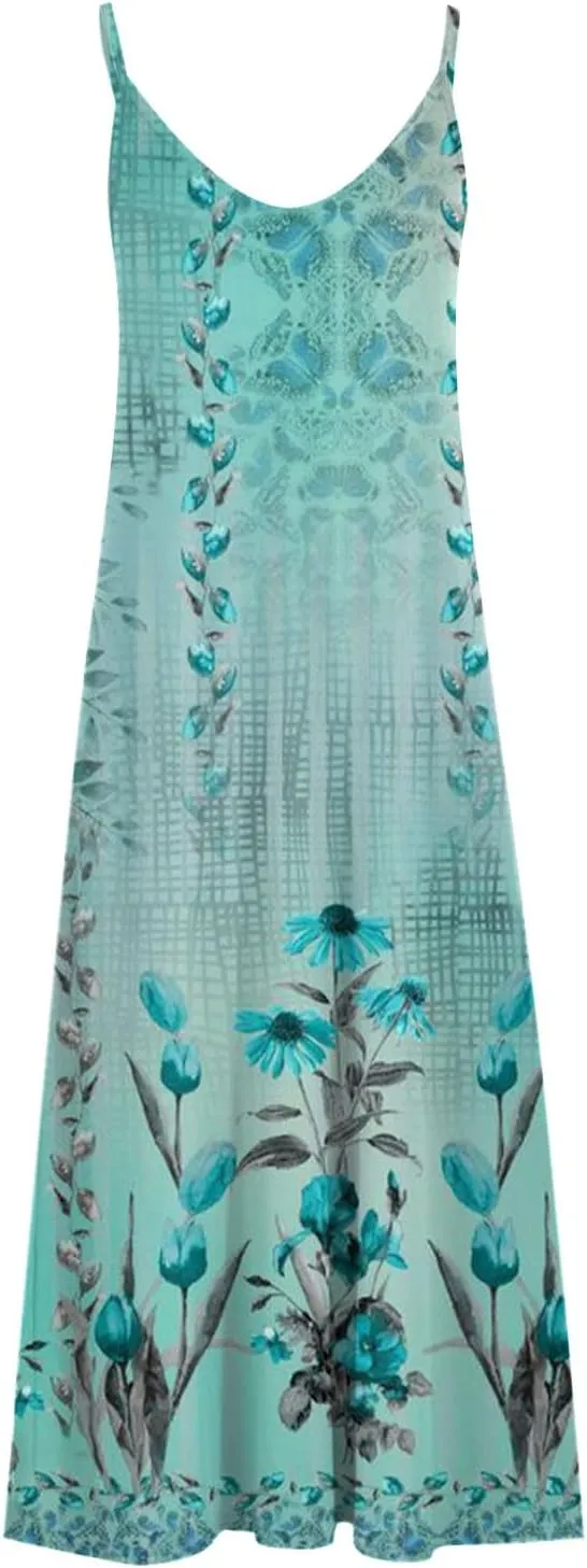 Ceboyel Boho Dresses for Women 2023 Long Summer Dress Sleeveless Spaghetti Strap Sundress Trendy Causal Ladies Outfits