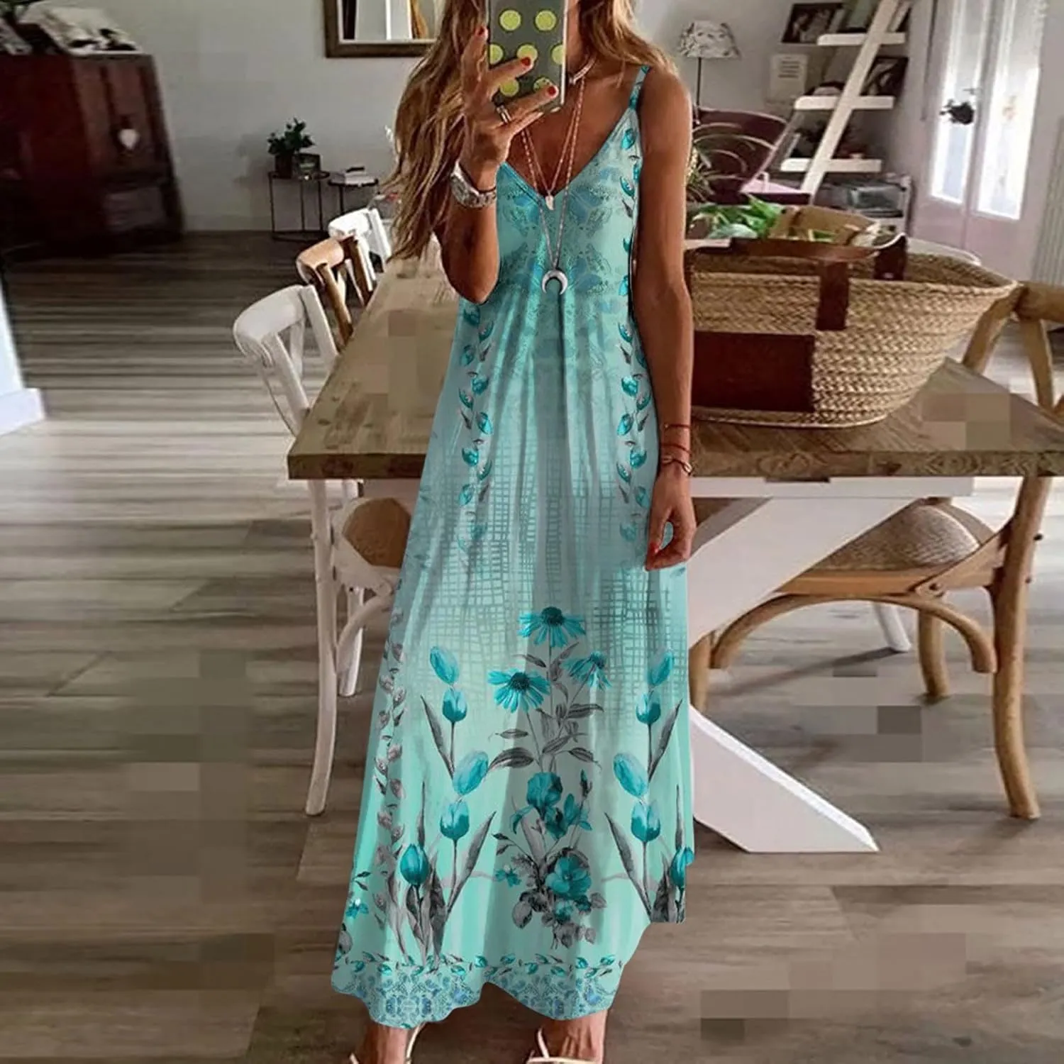Ceboyel Boho Dresses for Women 2023 Long Summer Dress Sleeveless Spaghetti Strap Sundress Trendy Causal Ladies Outfits