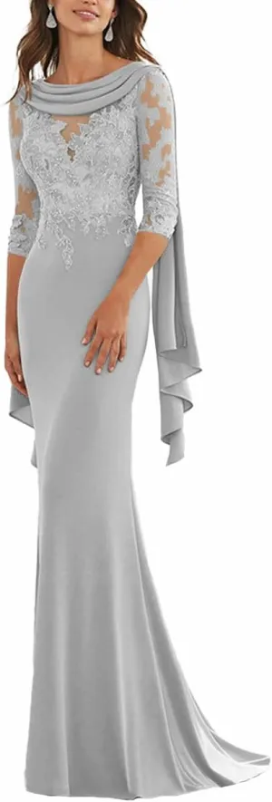 Chiffon Mother of The Bride Dresses for Wedding Guest 3/4 Sleeves Formal Dresses Evening Gowns