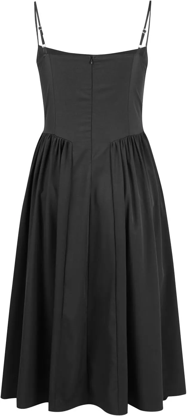 Corset Dress for Women Spaghetti Strap Bustier Midi Party Dresses 2025 Pleated Hem Low Cut Prom Dress with Pockets