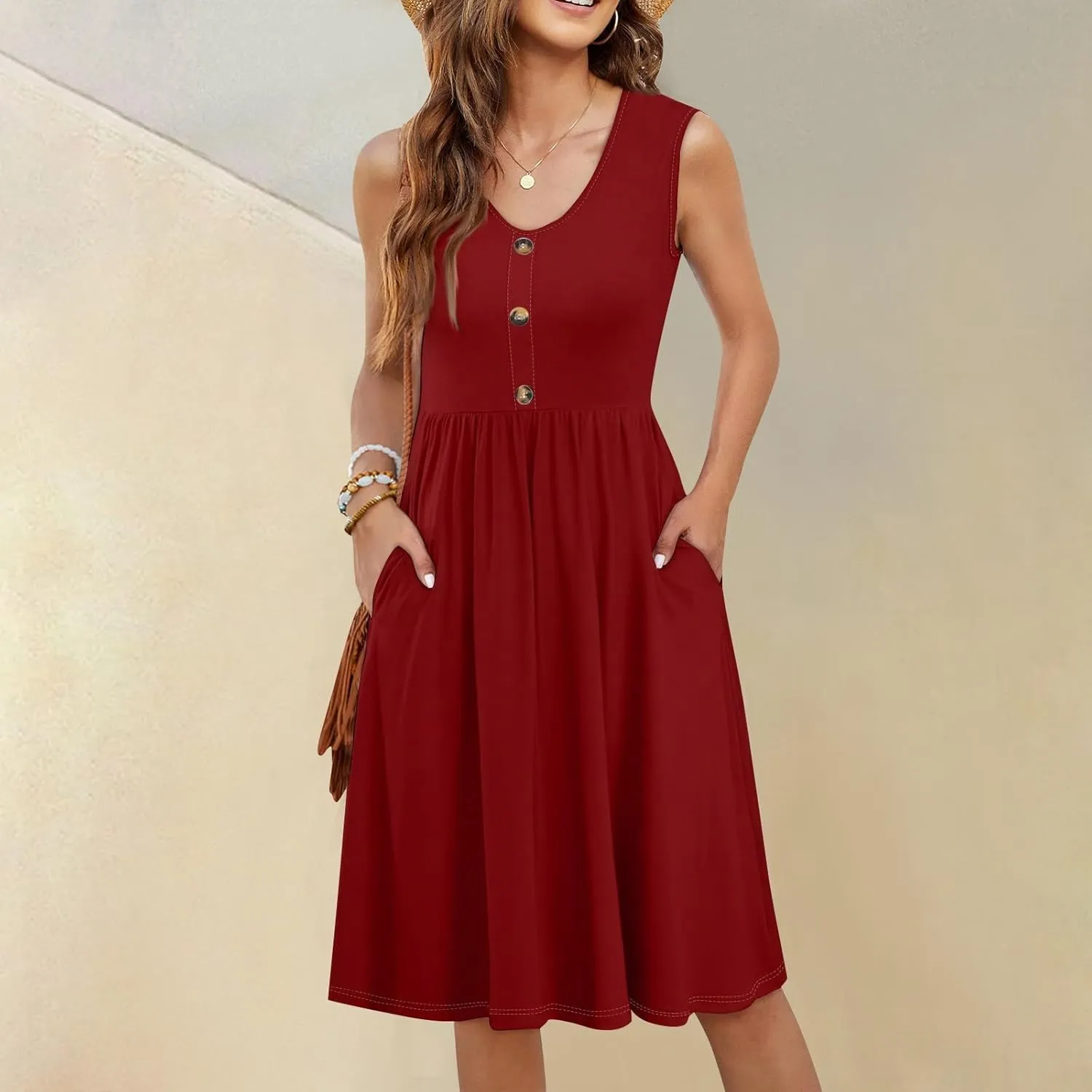 COTECRAM Summer Dresses for Women 2025 Vacation V Neck Sleeveless Boho Sundresses Casual Loose A Line Tank Dress with Pockets